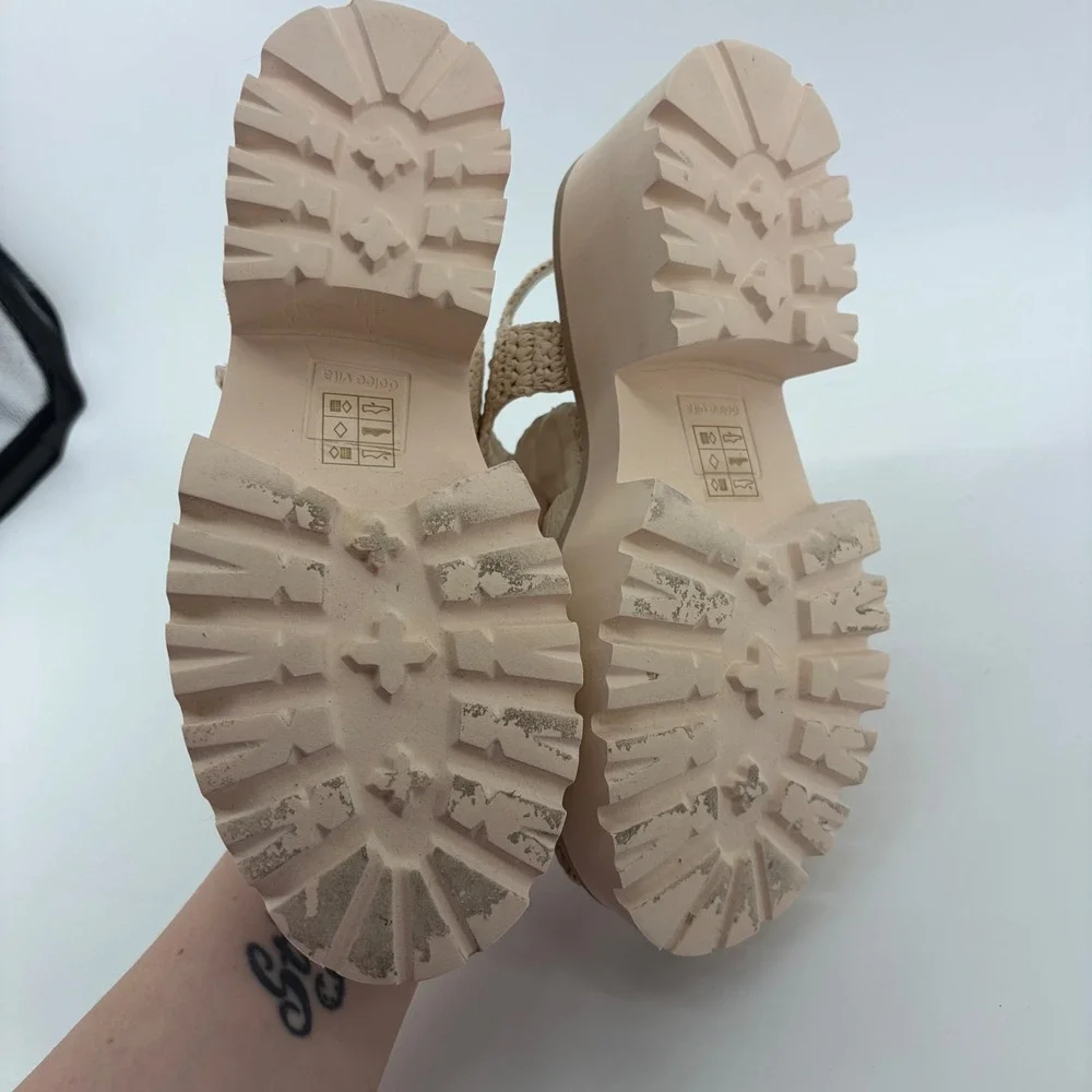 Dolce Vita Womens 7 Cream Platform Fisherman Sandals Woven Lug Sole Raffia